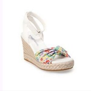 NEW Toms Marisela Wedges Twist White Floral‎ Woven Women Size 9 Canvas